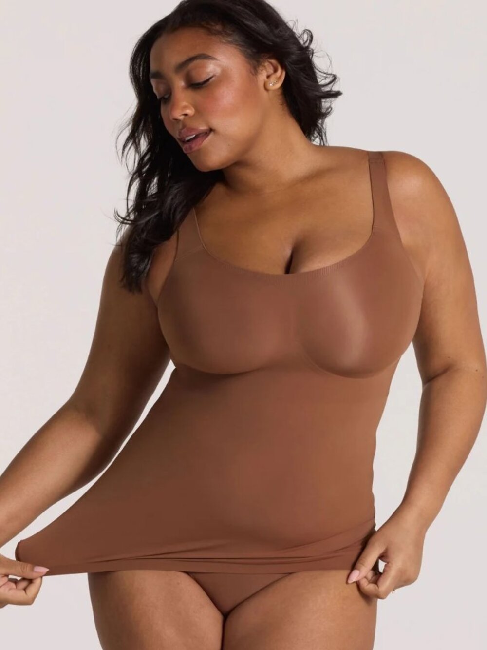 Evelyn & Bobbie Cocoa Structured Scoop Bra Tank Silky Soft Support Like New L